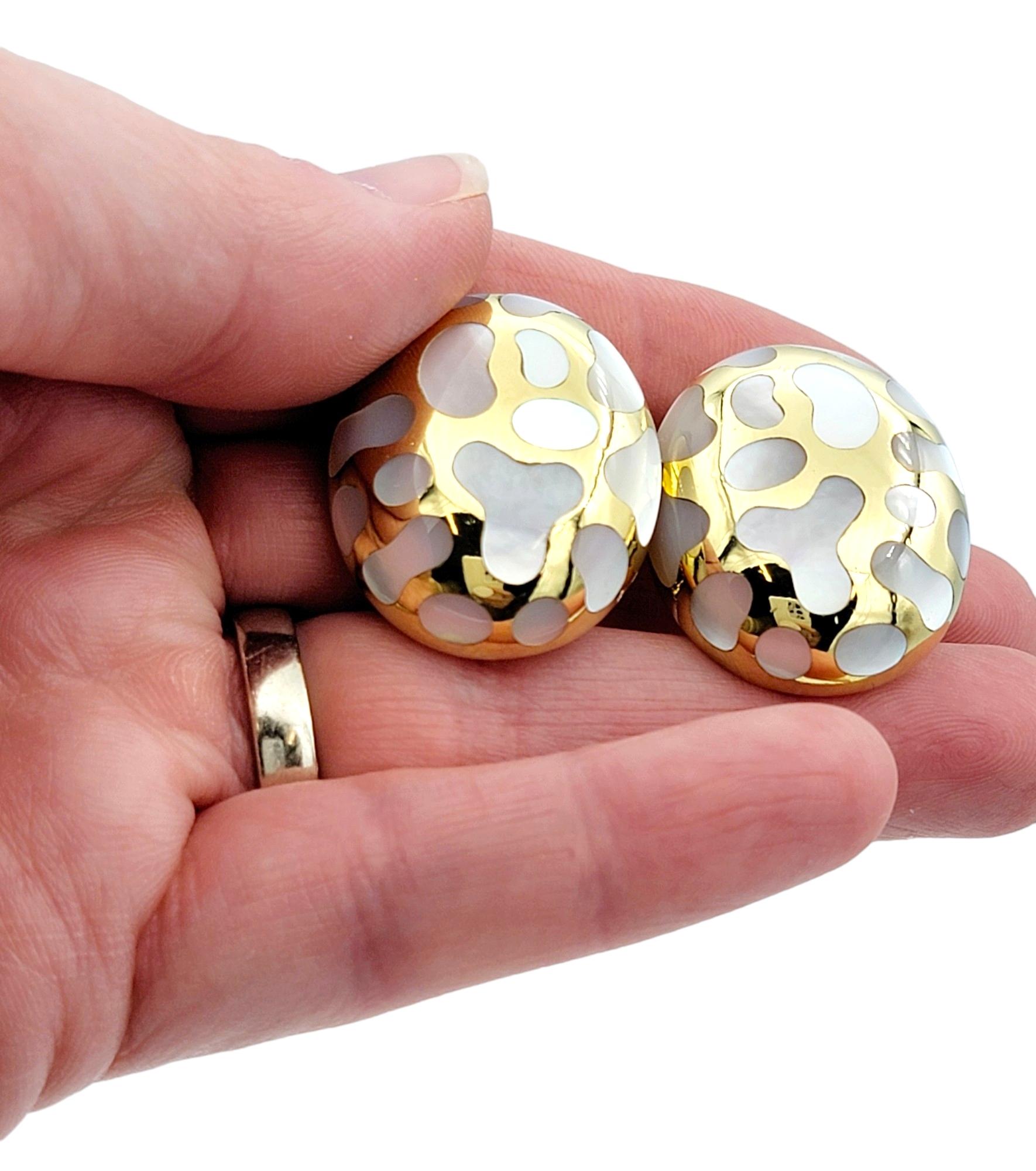 Angela Cummings Inlay Mother of Pearl Clip-on Dome Earrings in 18 Karat Gold For Sale 2