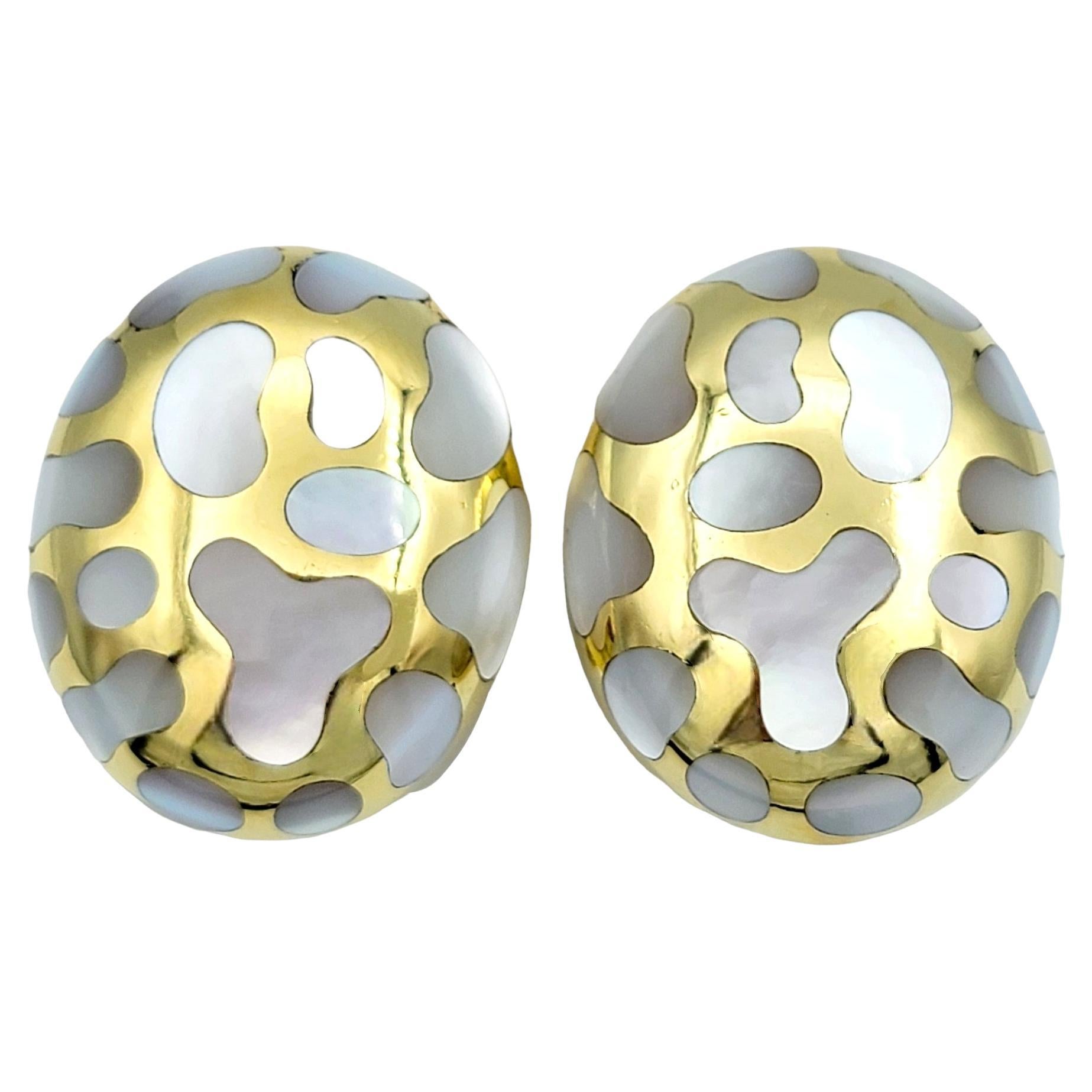Angela Cummings Inlay Mother of Pearl Clip-on Dome Earrings in 18 Karat Gold For Sale