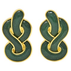 Angela Cummings Jade 18 Karat Yellow Gold Celtic Knot Vintage Earrings