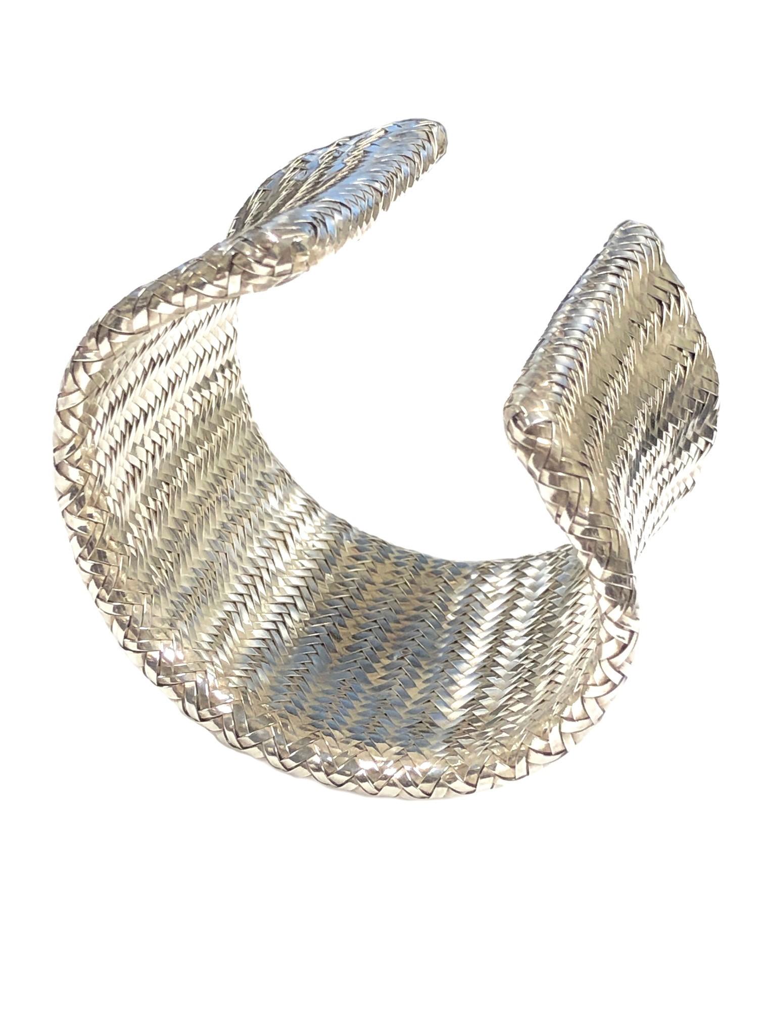 Angela Cummings Large Woven Mesh Sterling Cuff Bracelet In Excellent Condition In Chicago, IL
