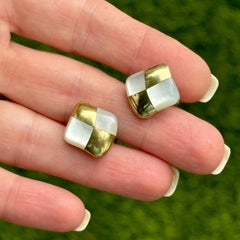 Angela Cummings Perlmutt-Manschettenknöpfe aus 18 Karat Gelbgold mit Schachbrettmuster