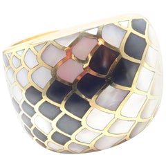 Angela Cummings Mother of Pearl Snakeskin Yellow Gold Wide Bangle Bracelet