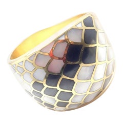 Angela Cummings Mother of Pearl Snakeskin Yellow Gold Wide Bangle Bracelet