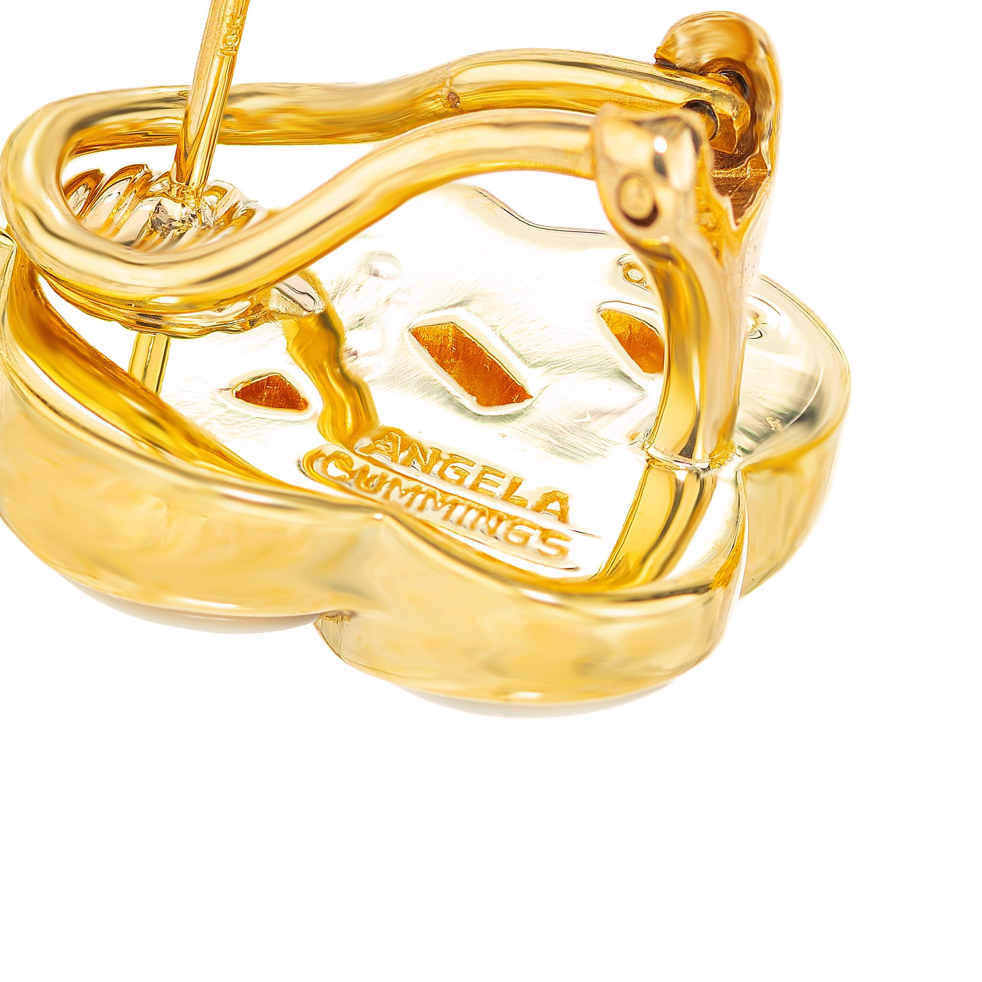 Angela Cummings Mother Of Pearl Yellow Gold Clip Post Celtic Knot Earrings For Sale 2
