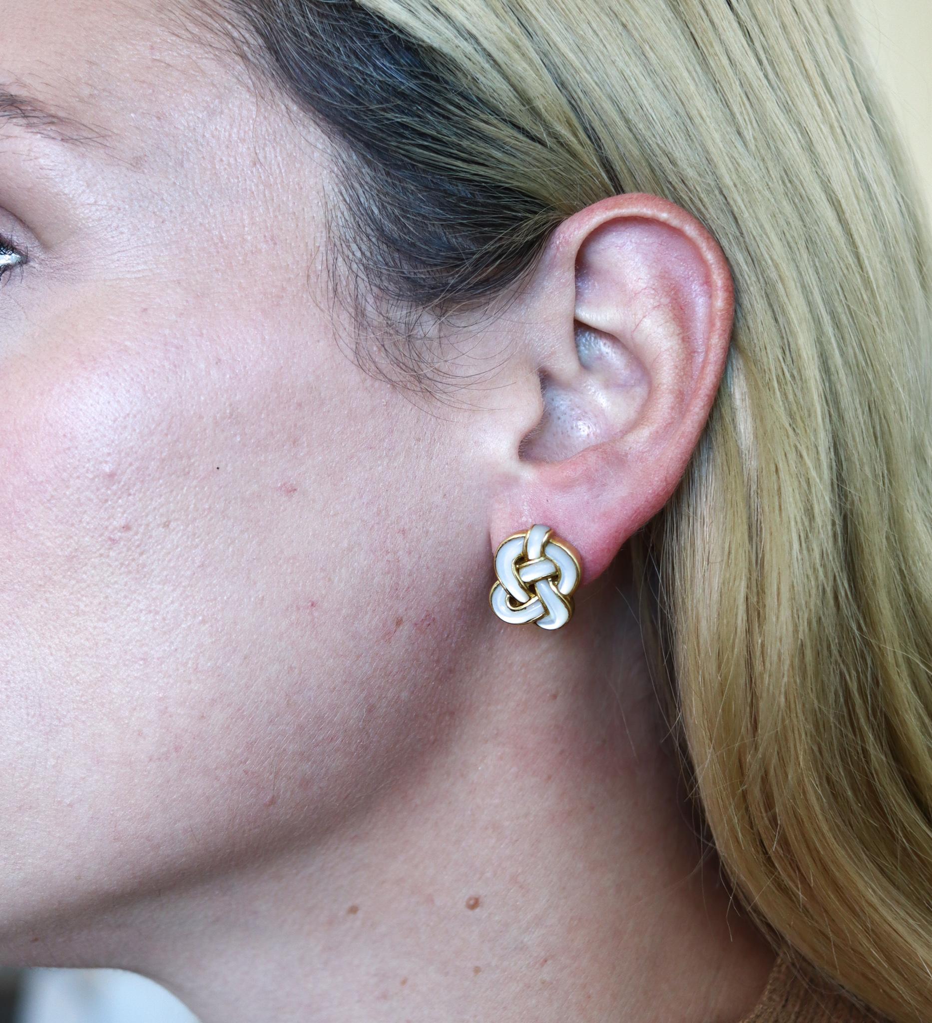 Cabochon Angela Cummings New York Knots Earrings in 18Kt Yellow Gold with White Nacre For Sale