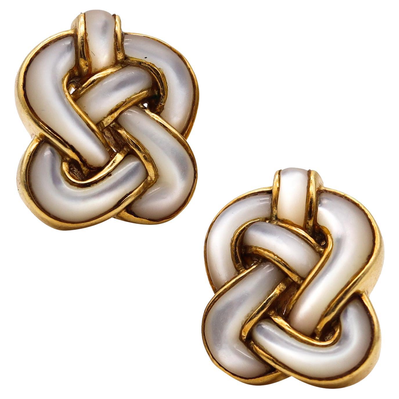 Angela Cummings New York Knots Earrings in 18Kt Yellow Gold with White Nacre For Sale