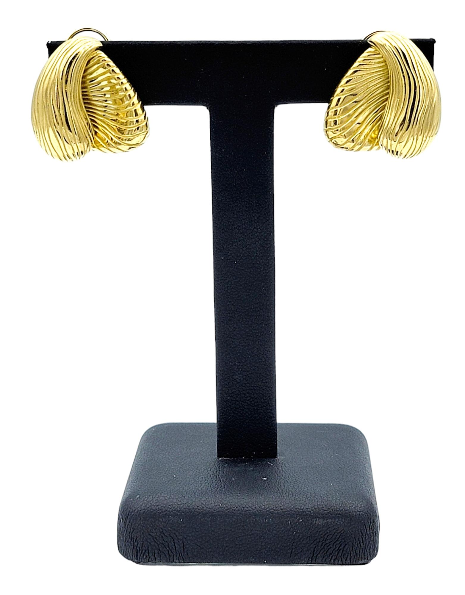 Vintage Angela Cummings Non-Pierced Ridged Gold Earrings in 18 Karat Yellow Gold For Sale 5