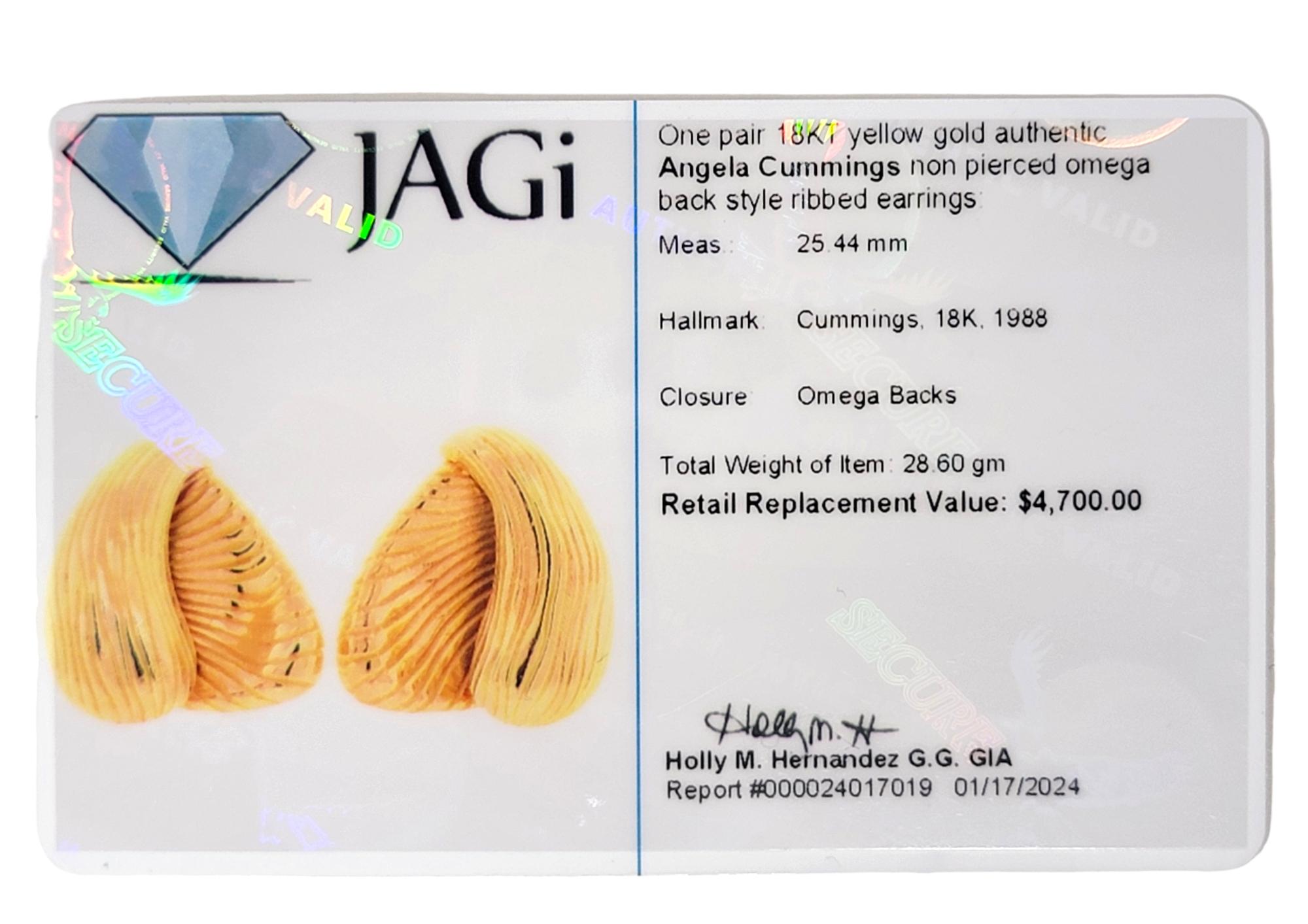 Vintage Angela Cummings Non-Pierced Ridged Gold Earrings in 18 Karat Yellow Gold For Sale 7