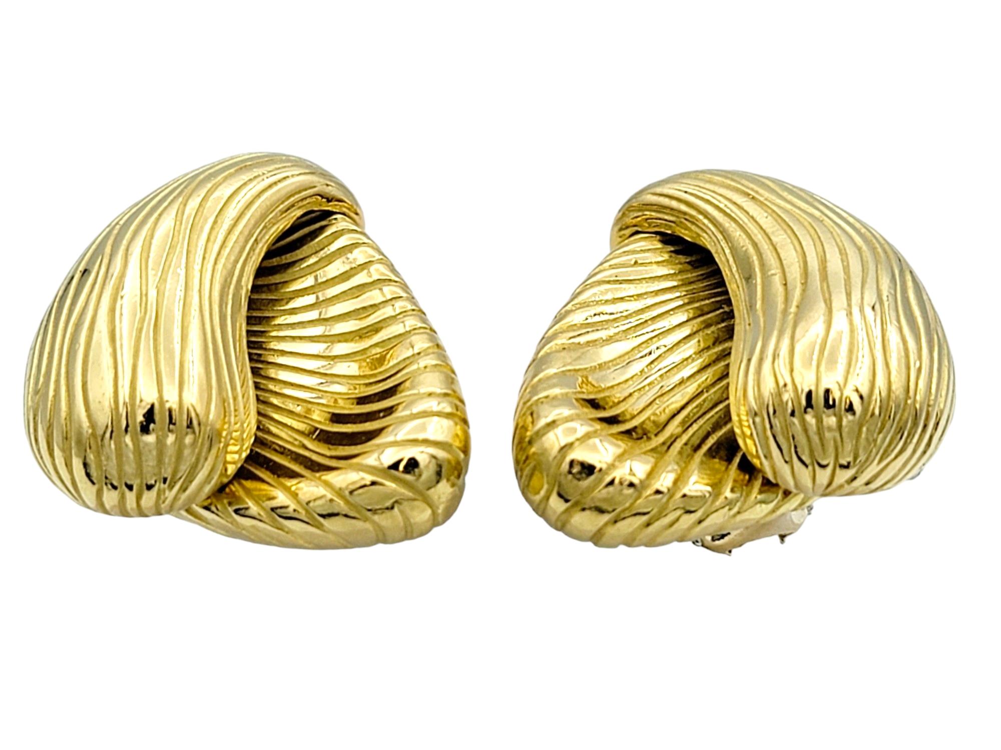 Contemporary Vintage Angela Cummings Non-Pierced Ridged Gold Earrings in 18 Karat Yellow Gold For Sale
