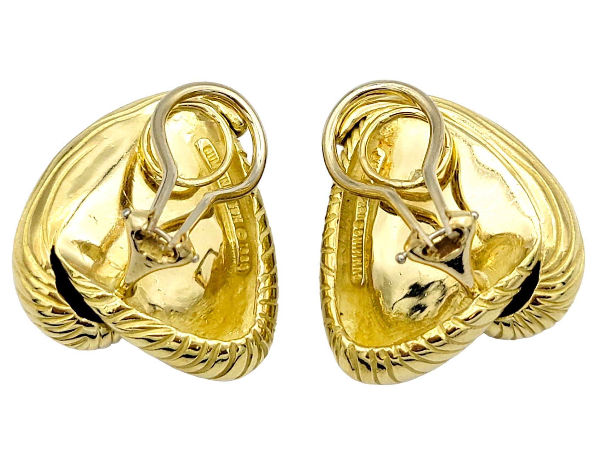 Vintage Angela Cummings Non-Pierced Ridged Gold Earrings in 18 Karat Yellow Gold For Sale 1