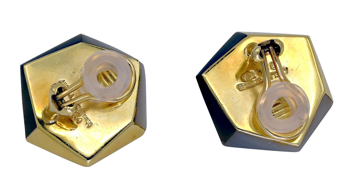 Women's or Men's Angela Cummings Onyx MOP Cube Gold Earrings