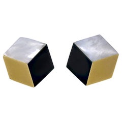 Vintage Angela Cummings Onyx MOP Cube Gold Earrings