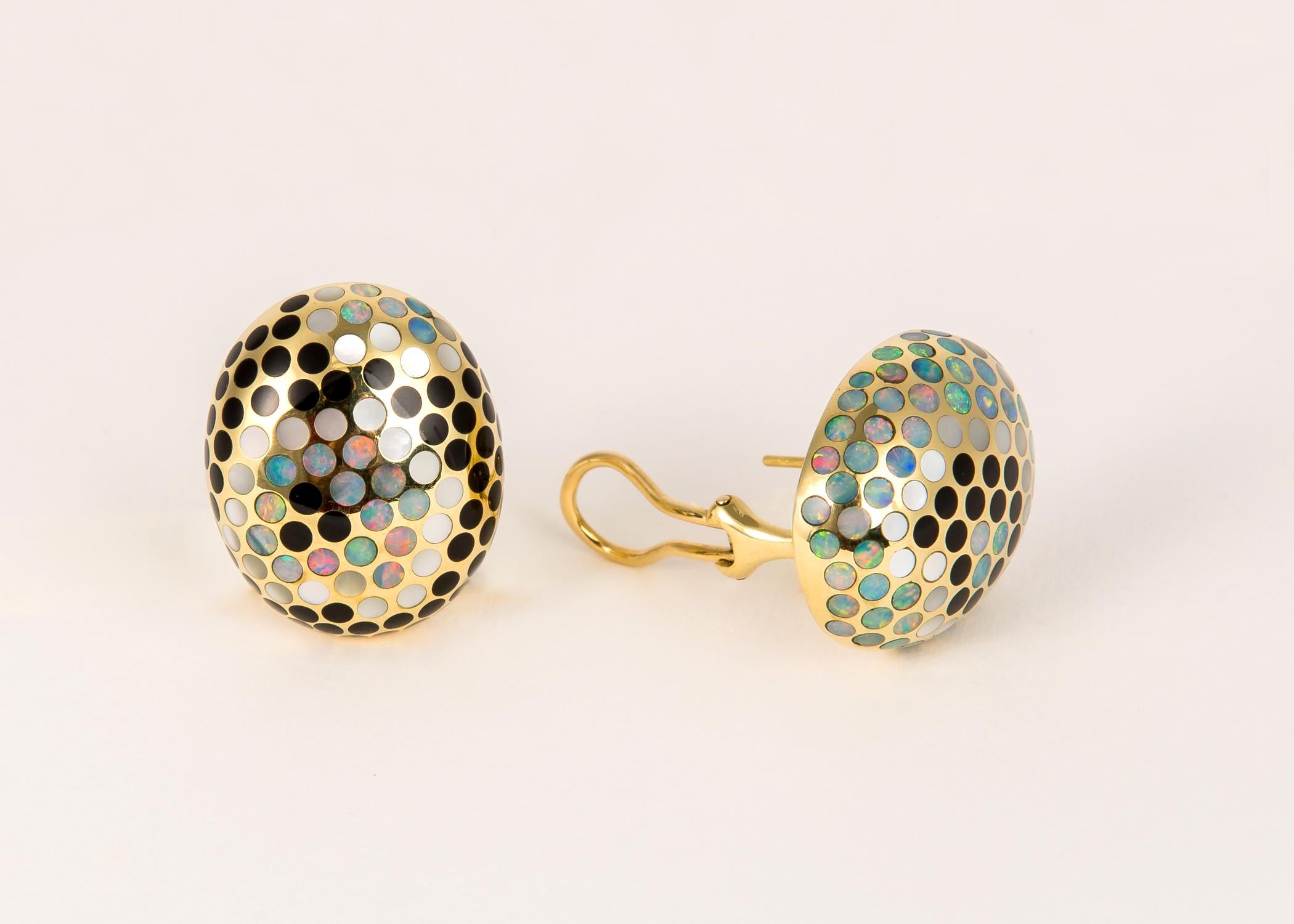 Contemporary Angela Cummings Onyx Mother-of-Pearl and Opal Polka Dot Earrings