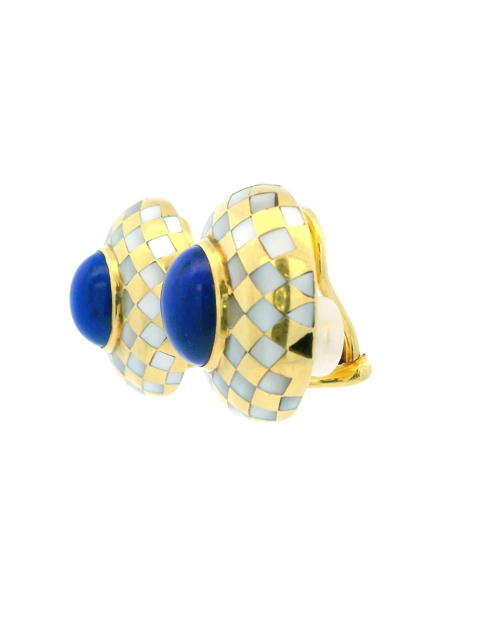 Angela Cummings Clips Oval MOP Grille Lapis Oval Cab Center 18k  Boucles d'oreilles Pour femmes en vente