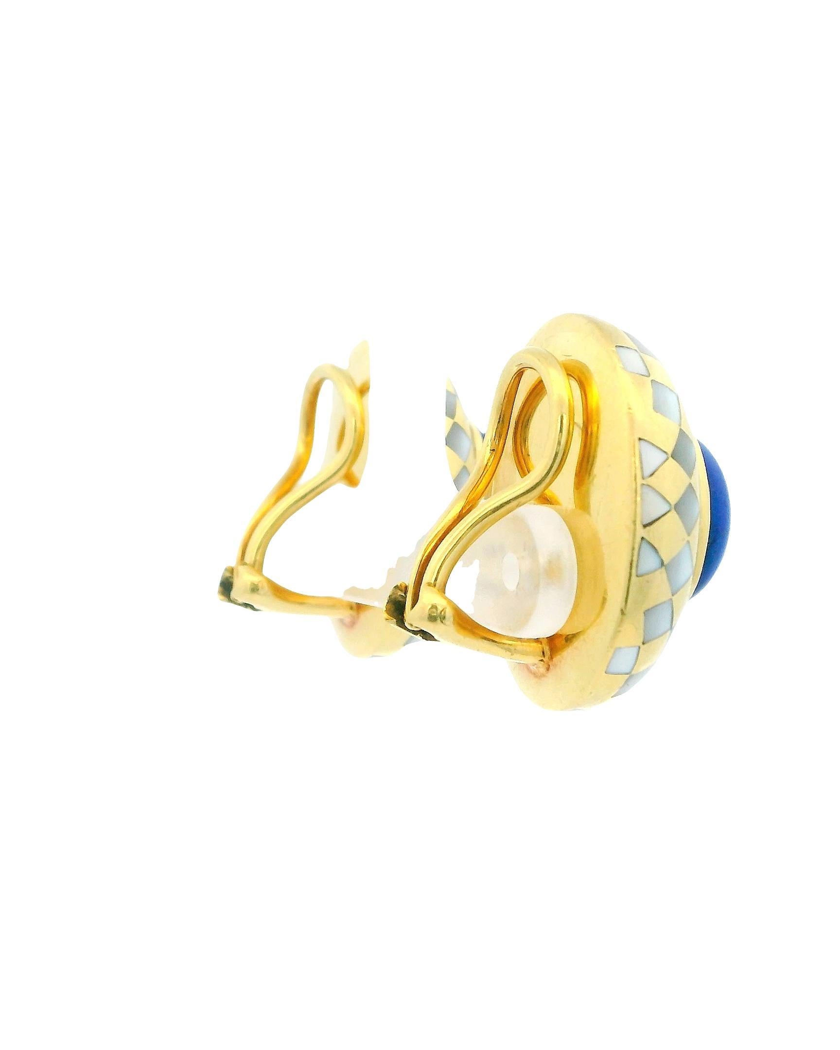Angela Cummings Clips Oval MOP Grille Lapis Oval Cab Center 18k  Boucles d'oreilles en vente 1