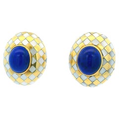 Angela Cummings Clips Oval MOP Grille Lapis Oval Cab Center 18k  Boucles d'oreilles