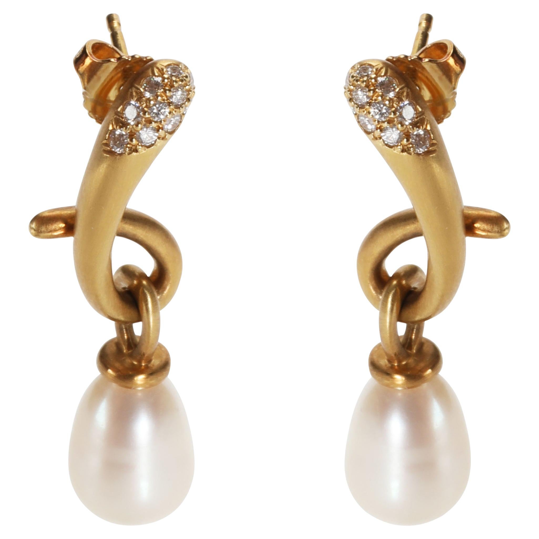 Angela Cummings Pacifica Pearl Diamond Drop Earring in 18K Yellow Gold 0.18 CTW