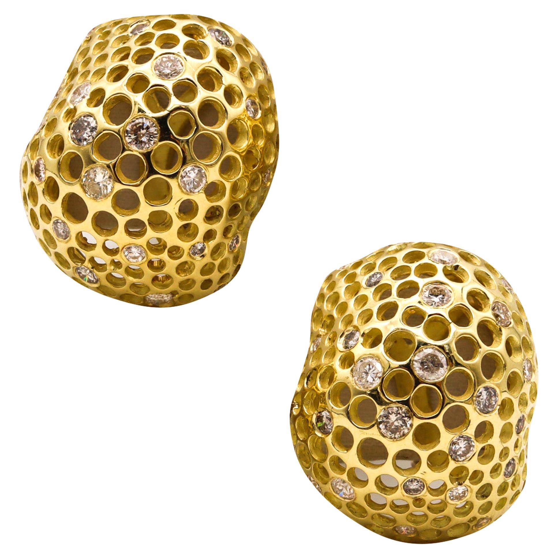 Angela Cummings Perforations Free Form Earrings 18Kt Gold With 2.24 Ctw Diamonds For Sale