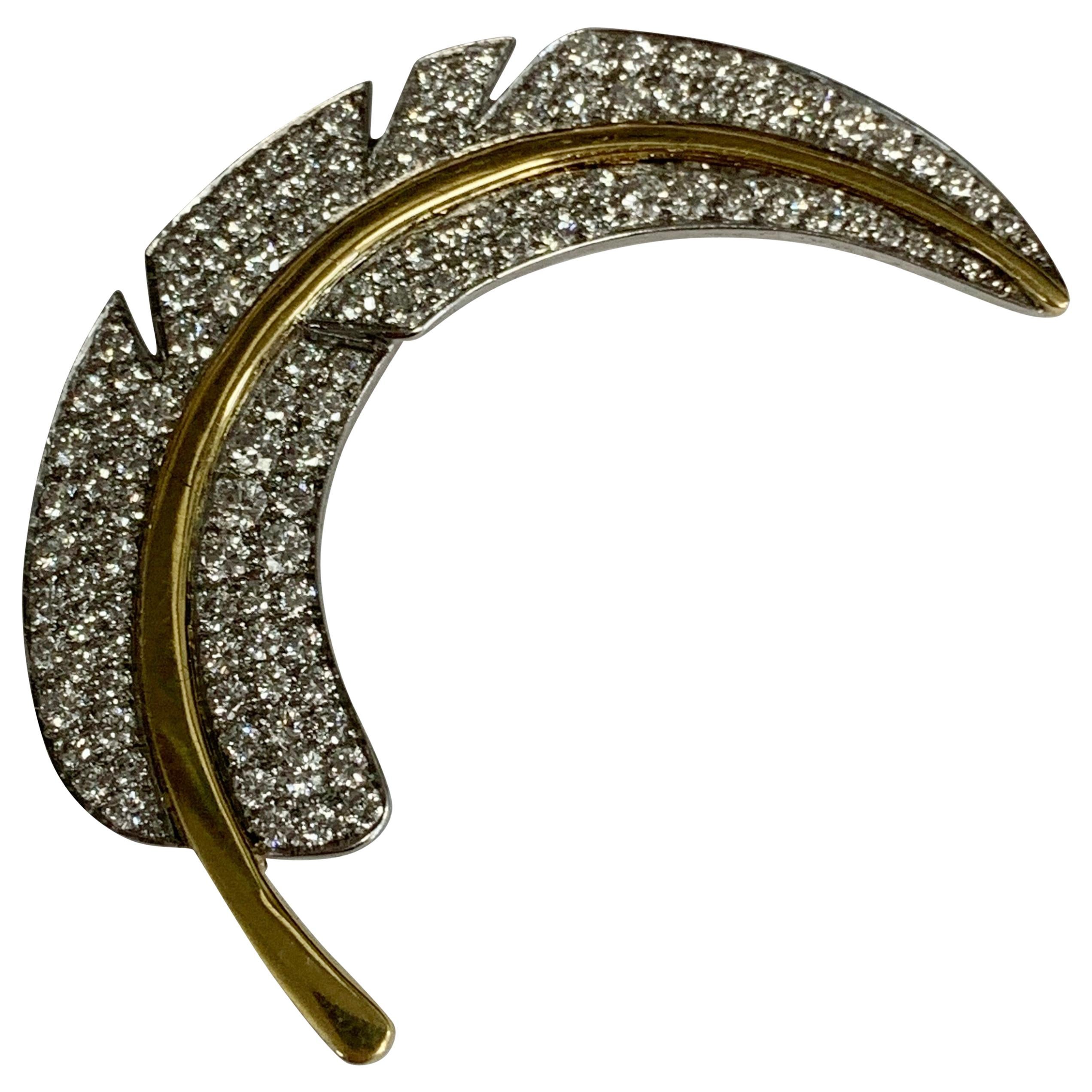Angela Cummings Platinum and 18 Karat Diamond Feather Pin
