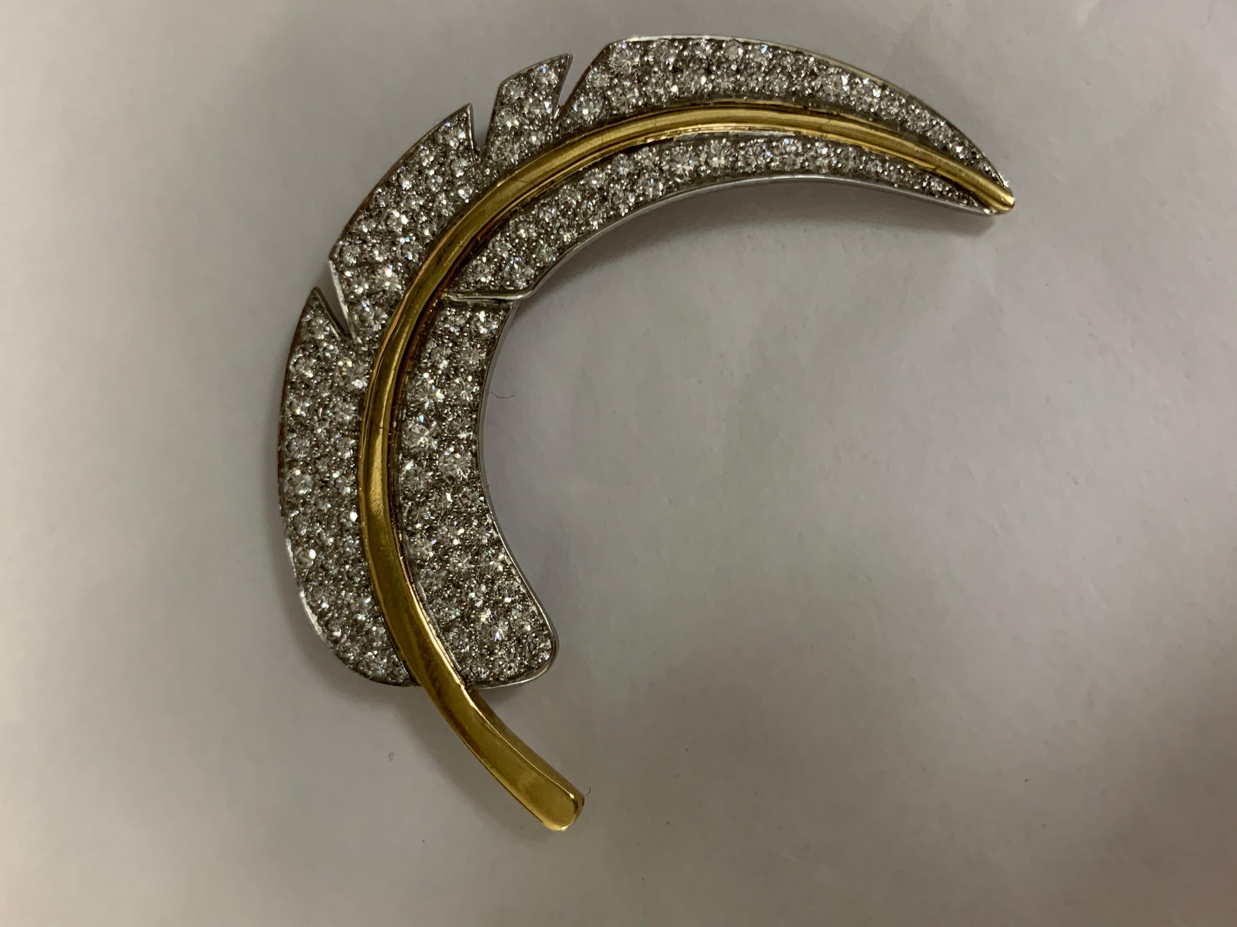 Contemporary Angela Cummings Platinum and 18 Karat Diamond Feather Pin