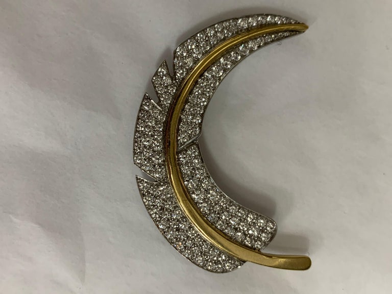 Angela Cummings Platinum and 18 Karat Diamond Feather Pin For Sale 1