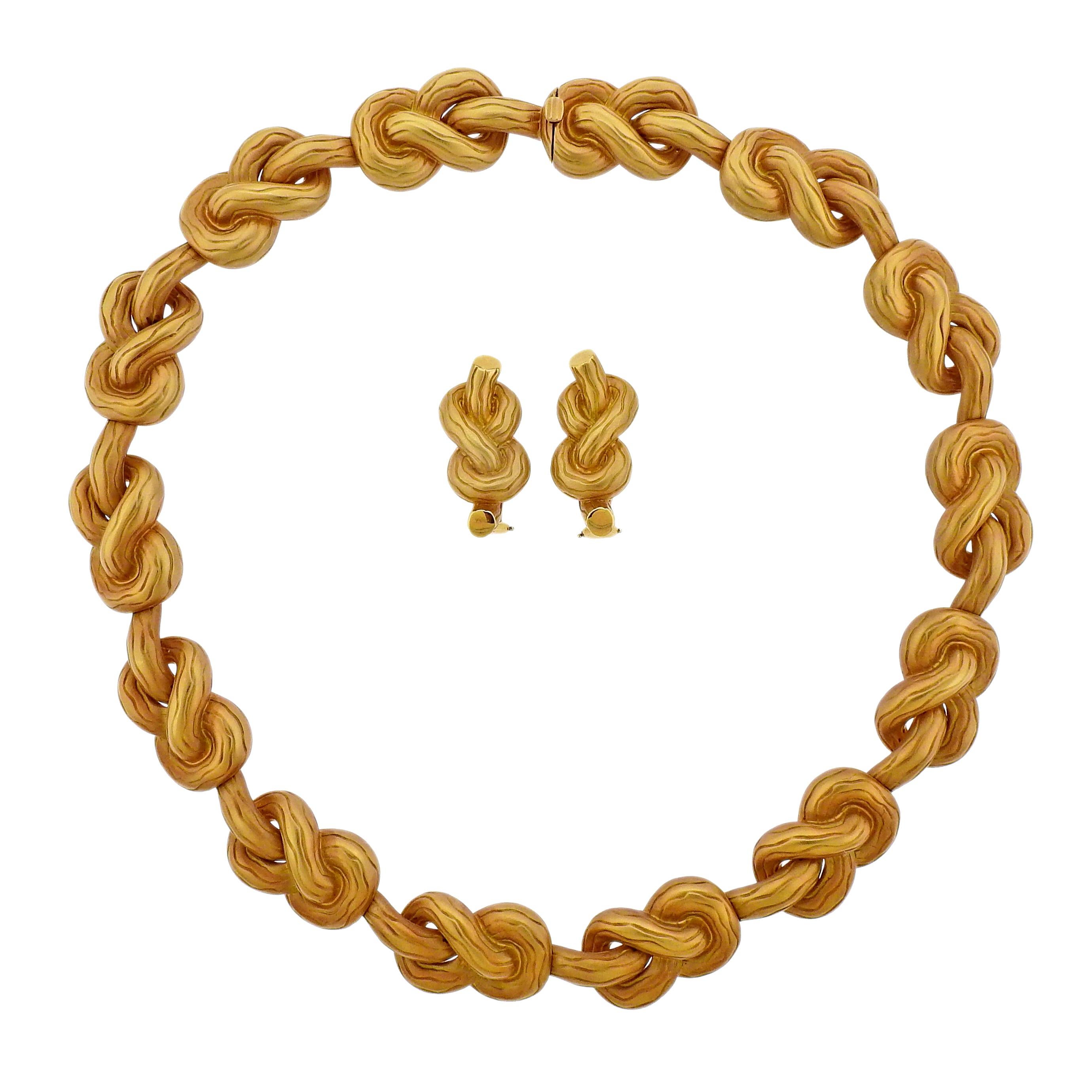 Angela Cummings Pretzel Knot Gold Necklace Earrings Suite For Sale