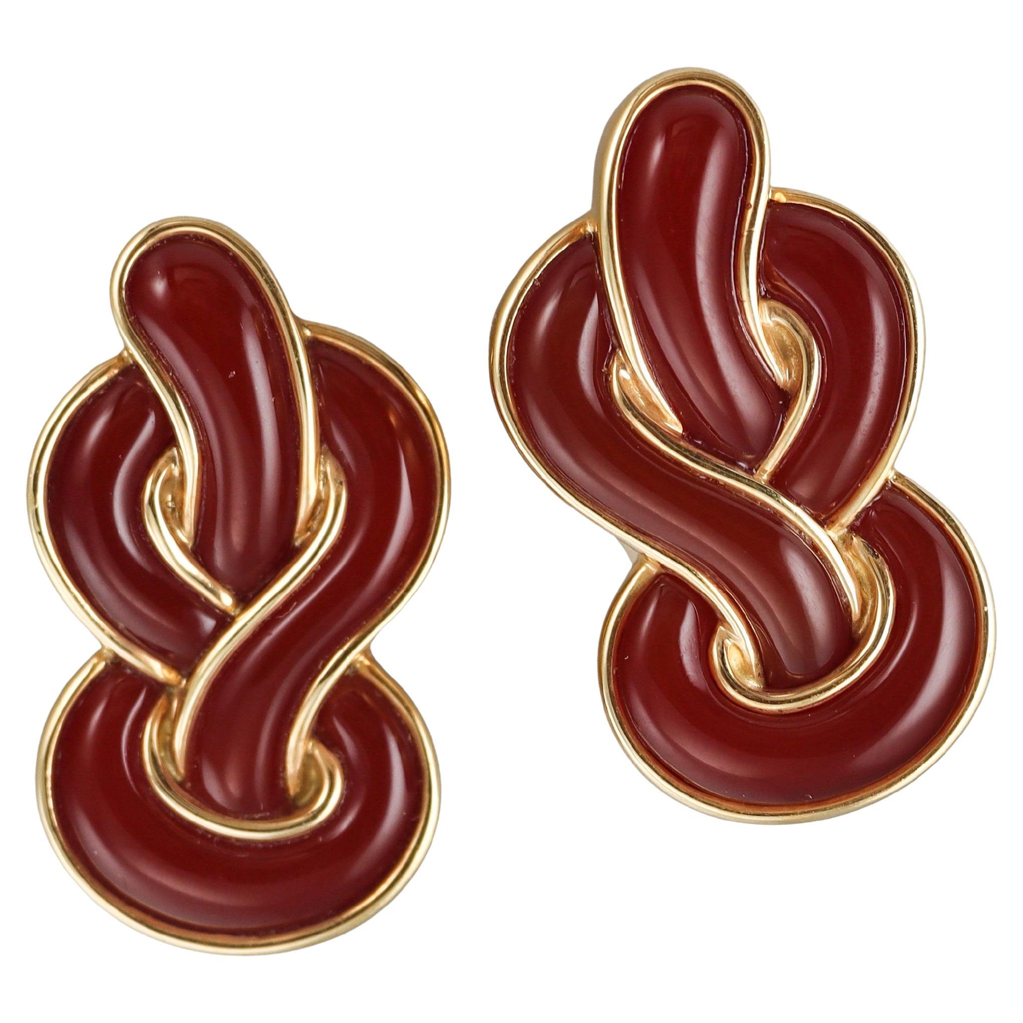 Angela Cummings Sailor's Knot Carnelian Yellow Gold Earrings For Sale