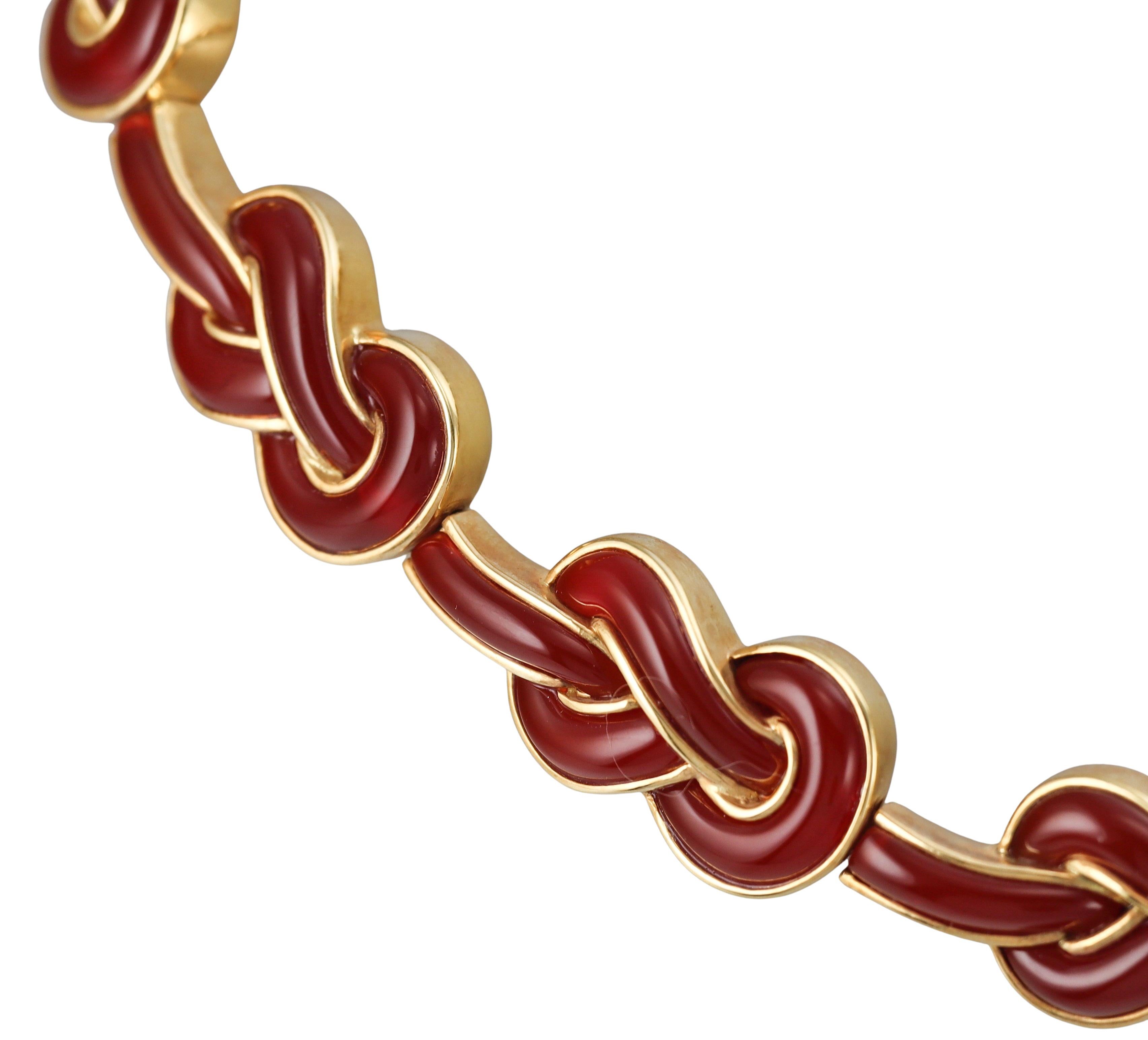Round Cut Angela Cummings Sailor's Knot  Carnelian Yellow Gold Necklace For Sale