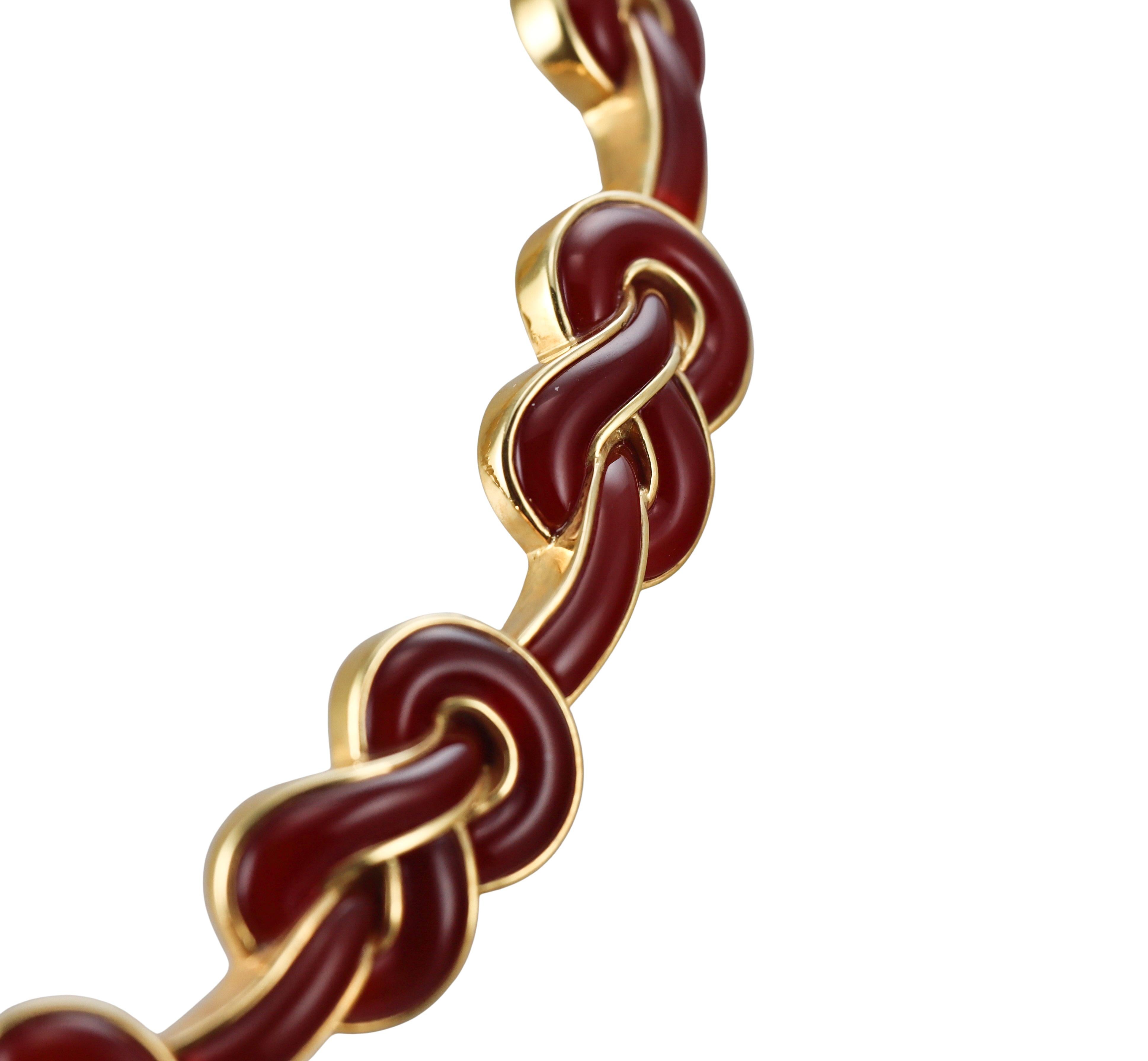 Angela Cummings Sailor's Knot  Carnelian Yellow Gold Necklace For Sale 1