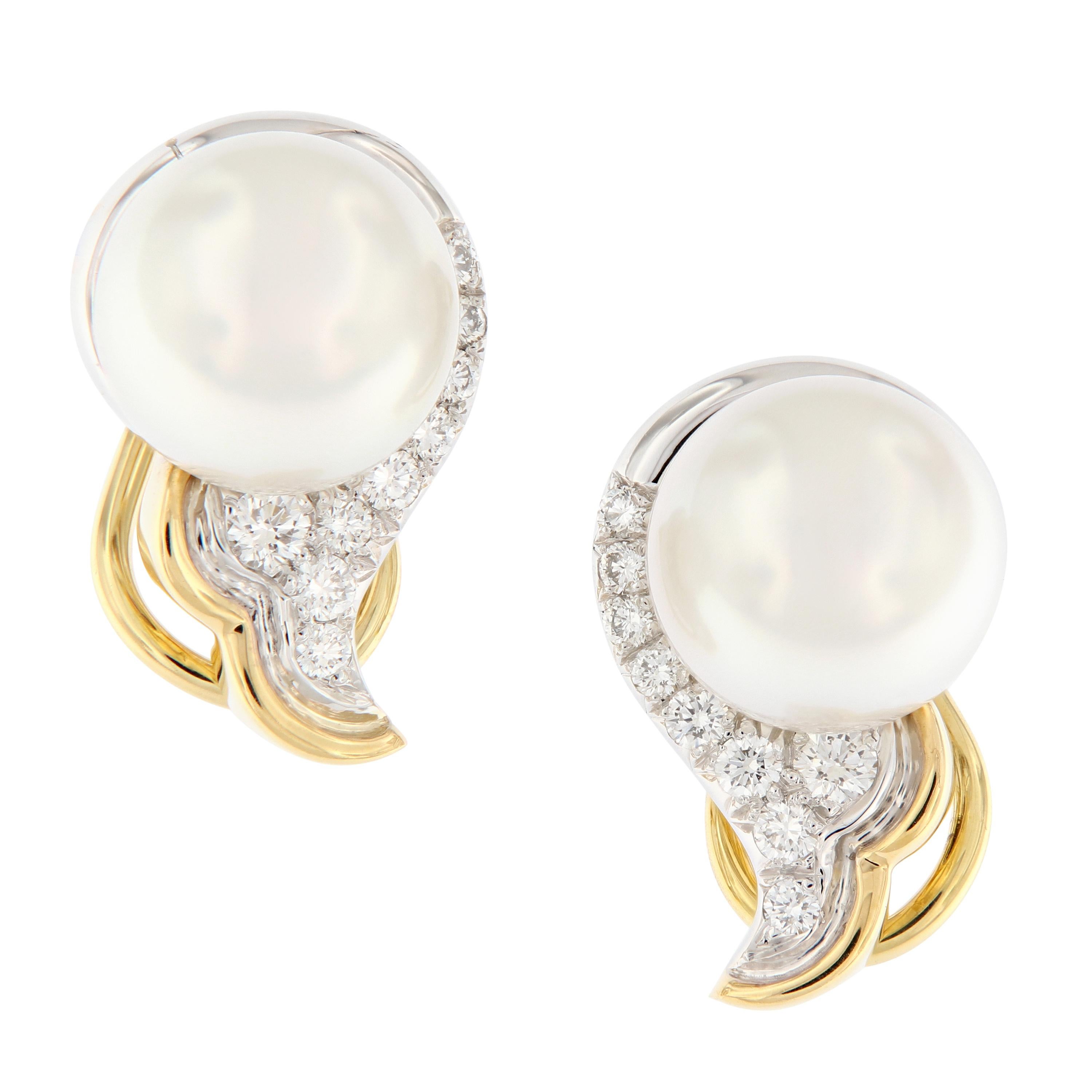 Angela Cummings South Sea Pearl Diamond Scroll Earrings