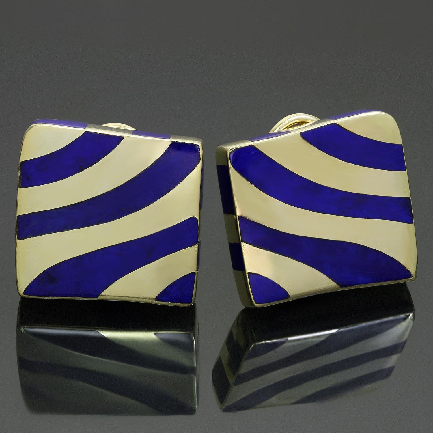 Mixed Cut ANGELA CUMMINGS Striped Lapis Lazuli Yellow Gold Earrings For Sale