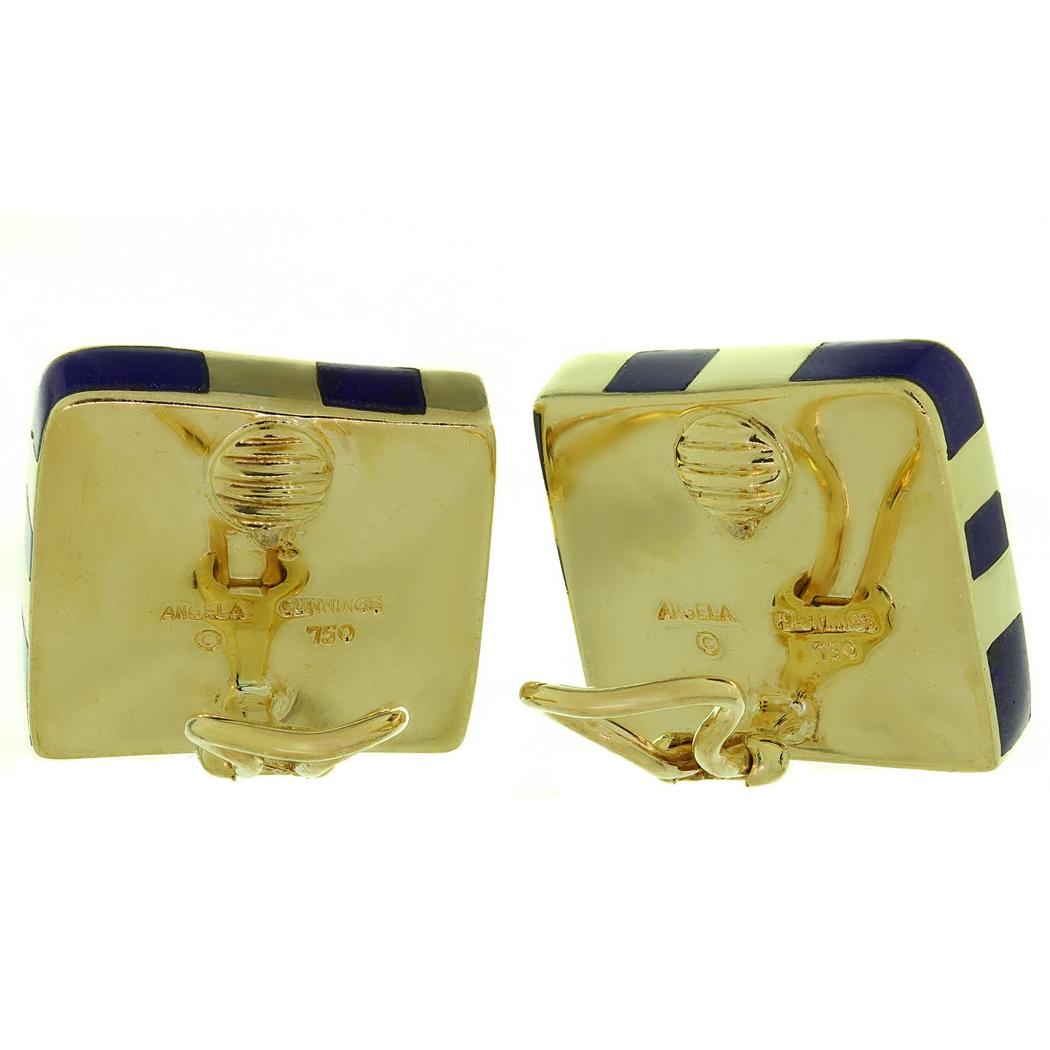 ANGELA CUMMINGS Striped Lapis Lazuli Yellow Gold Earrings For Sale 1