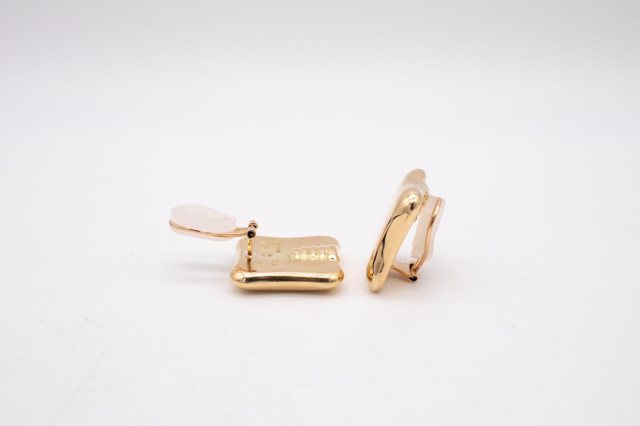 Angela Cummings Studios 1984 Geometrische Ohrringe aus 18 Karat Gelbgold mit Kissenschliff (Retro) im Angebot