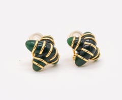 Angela Cummings Studios Criss Cross Clip Earrings in 18kt Gold with Green Jade
