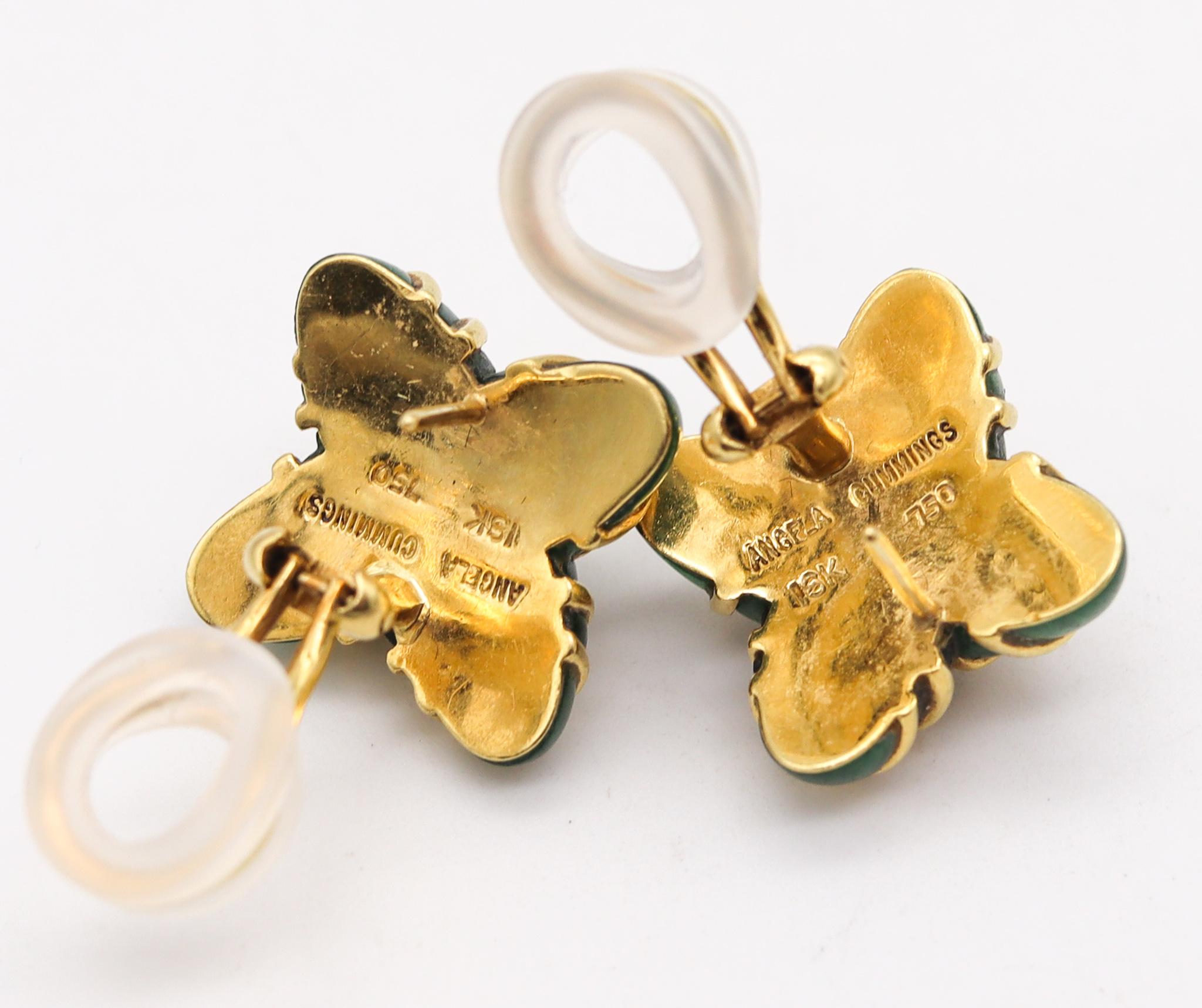 Modernist Angela Cummings Studios Criss Cross Clip Earrings in 18kt Gold with Green Jade