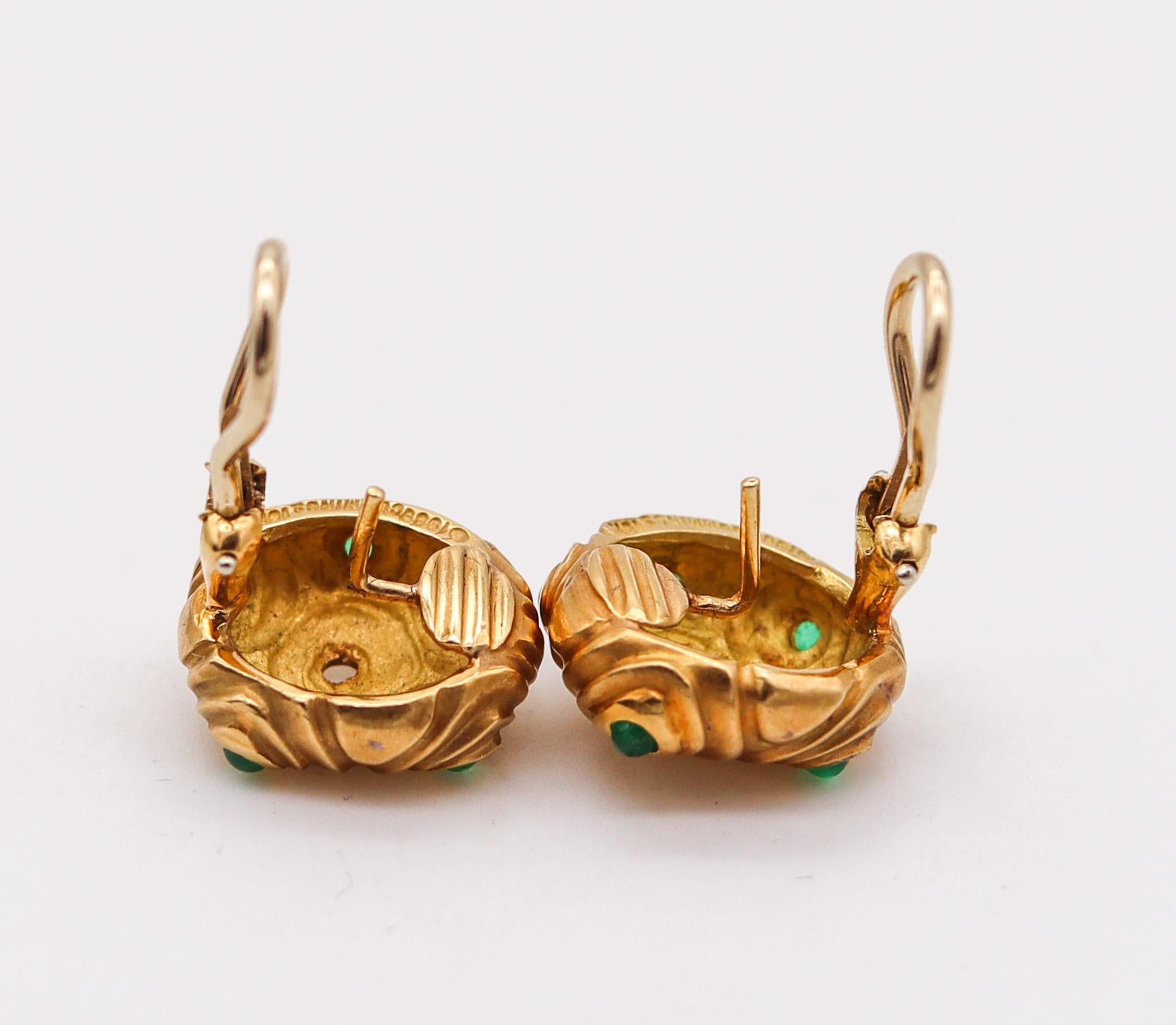 Modernist Angela Cummings Studios Free Forms Clip Earrings in 18kt Gold with 12 Emeralds For Sale