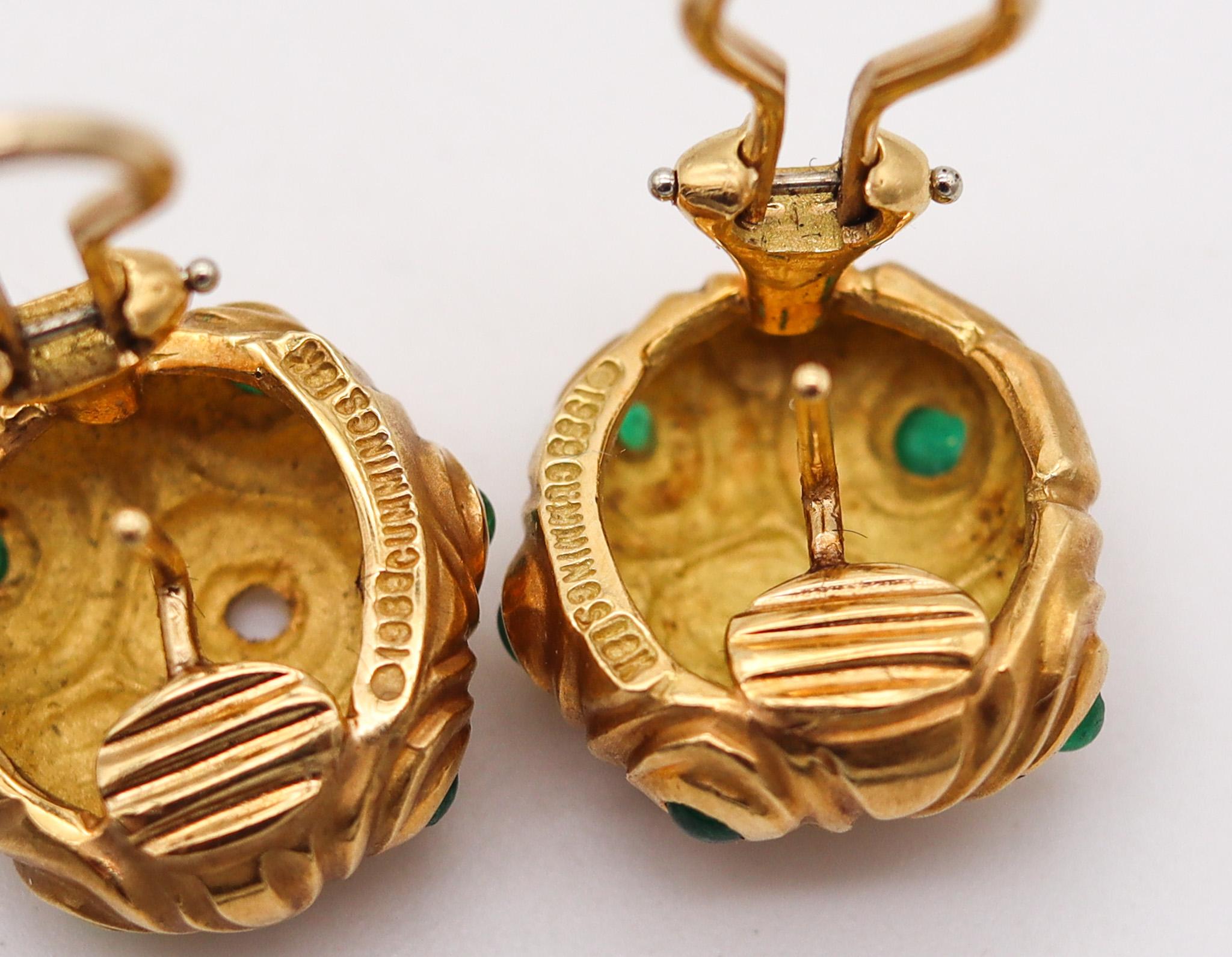 Cabochon Angela Cummings Studios Free Forms Clip Earrings in 18kt Gold with 12 Emeralds For Sale