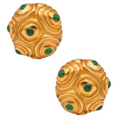 Vintage Angela Cummings Studios Free Forms Clip Earrings in 18kt Gold with 12 Emeralds