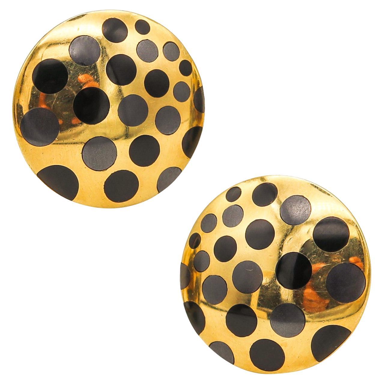 Angela Cummings Studios Geometric Clip Earrings 18Kt Gold with Inlaid Black Jade