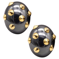 Angela Cummings Studios Geometric Spikes Clip Earrings 18Kt Gold with Hematite