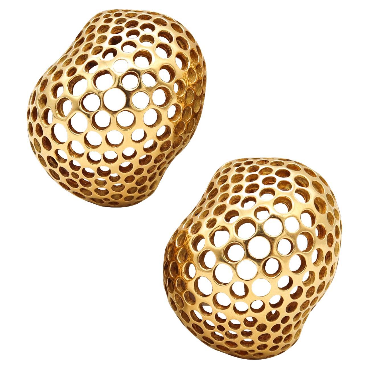 Angela Cummings Studios Perforations Free Forms Earrings Solid 18Kt Yellow Gold