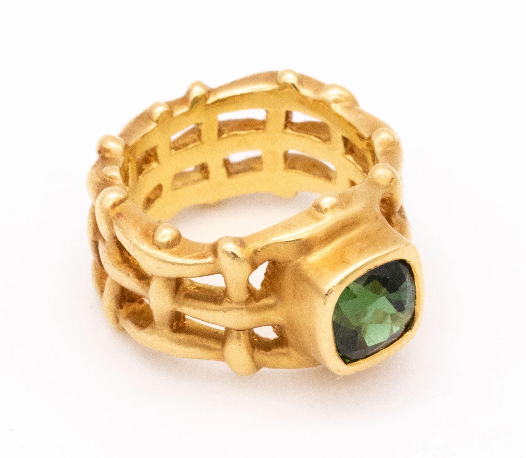 Modernist Angela Cummings Studios Rare Cocktail Ring 18Kt Yellow Gold 2.13 Cts Tourmaline For Sale