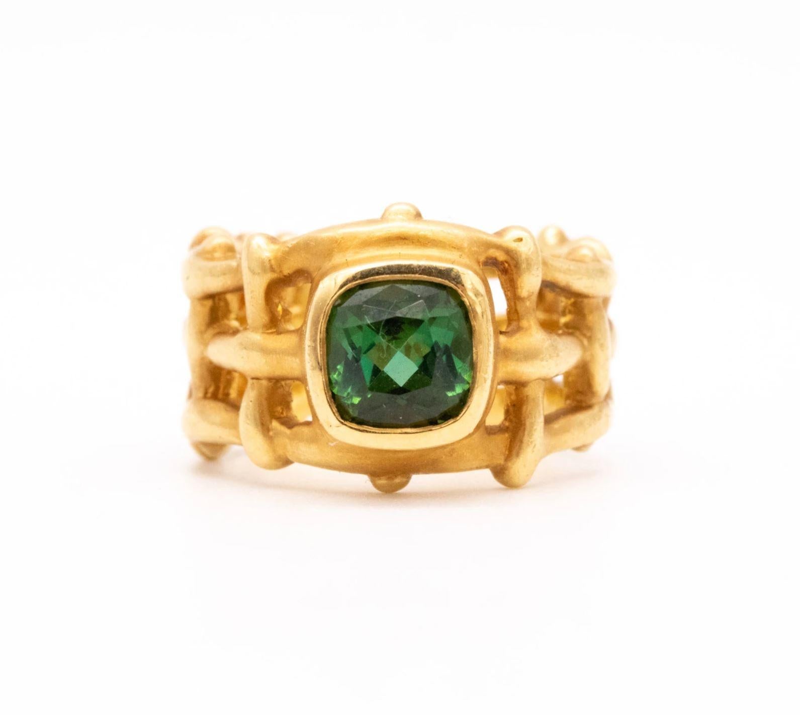 Cushion Cut Angela Cummings Studios Rare Cocktail Ring 18Kt Yellow Gold 2.13 Cts Tourmaline For Sale