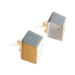 Angela Cummings Three Dimension Cube Yellow Gold Stud Earrings
