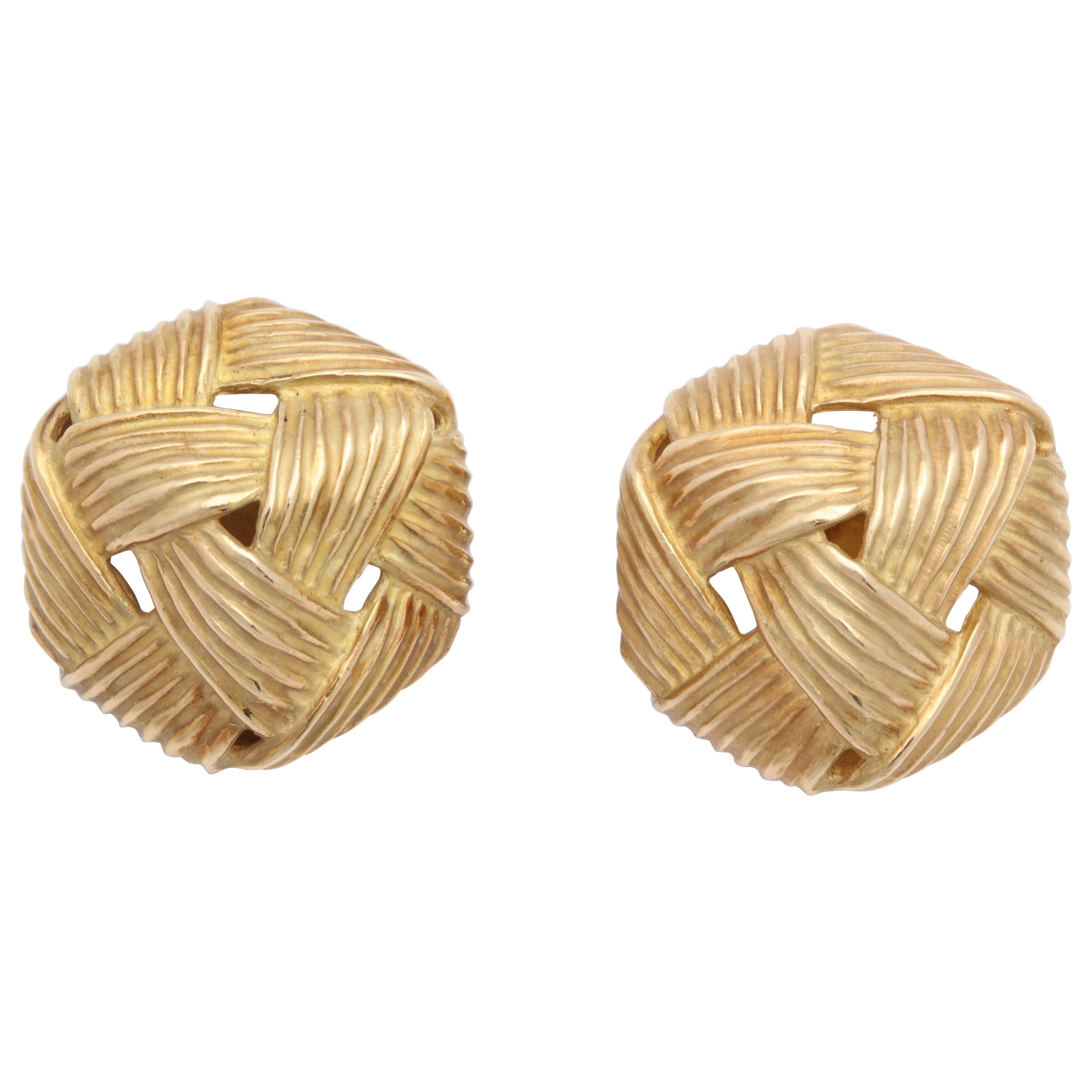 Angela Cummings Three Dimensional Basket Weave Pierced Earrings For Sale