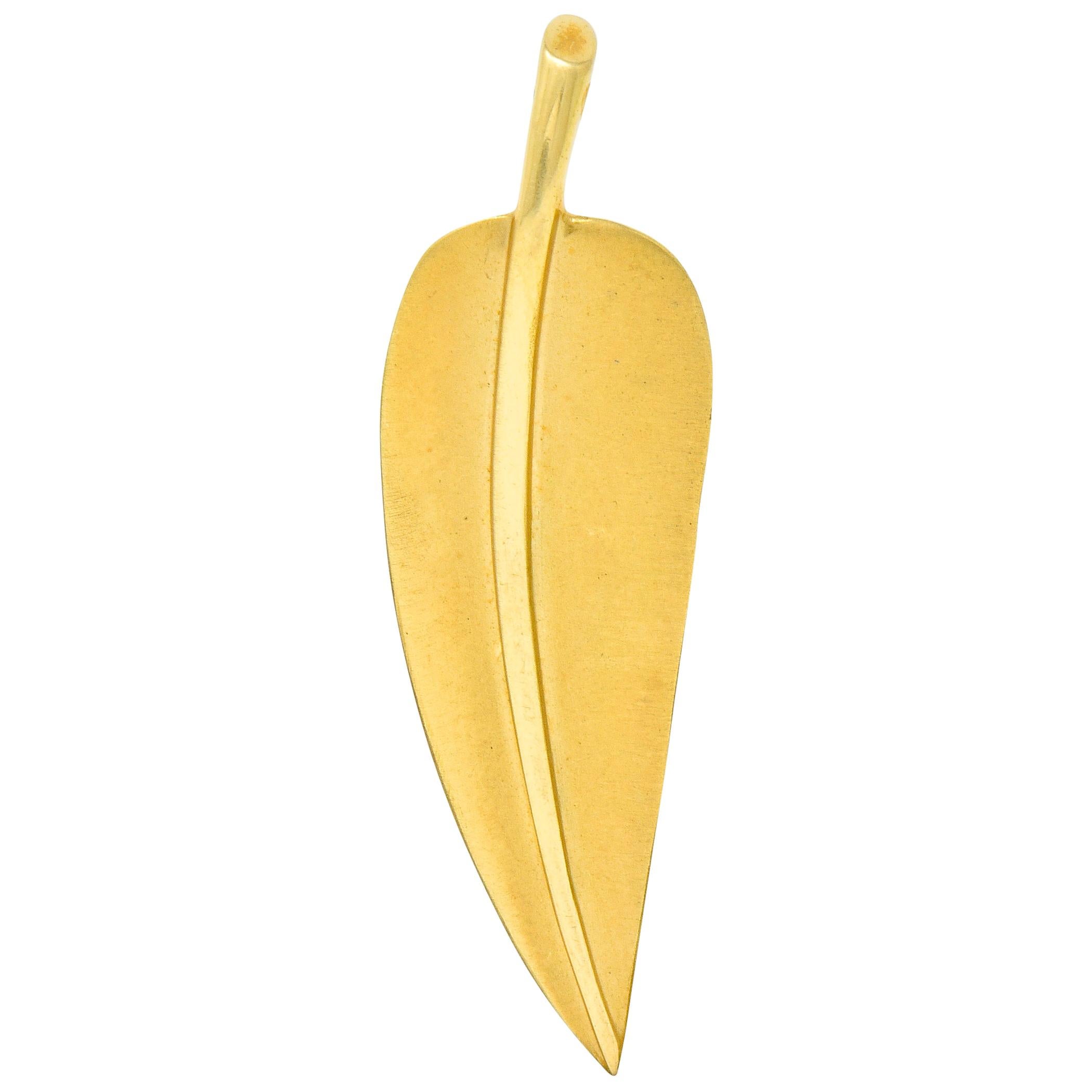 Angela Cummings Tiffany 
Co. 18 Karat Matte Gold Feather Pendant Charm