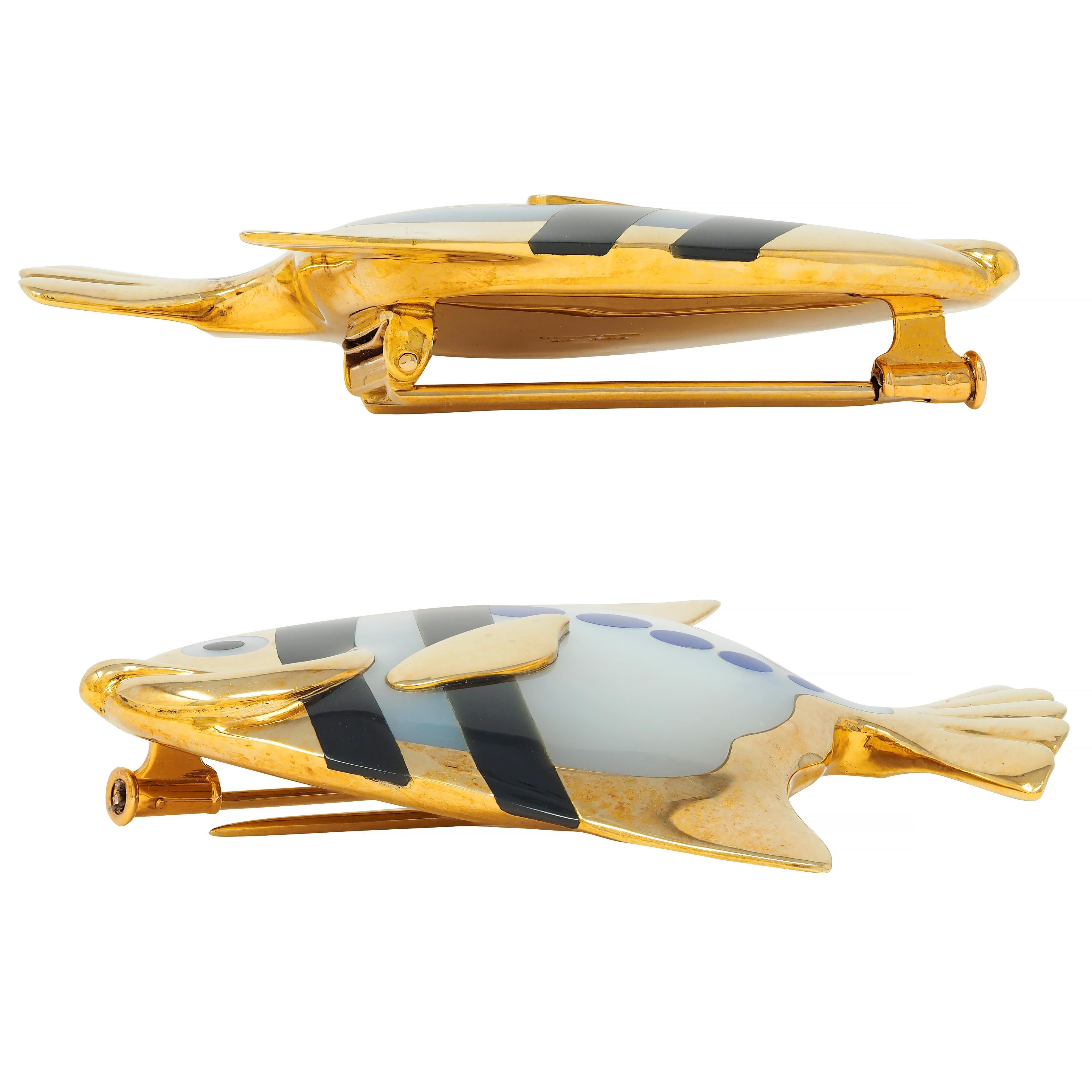 Angela Cummings Tiffany & Co. 1970 Inlaid Multi-Gem 18K Gold Angel Fish Brooch 2