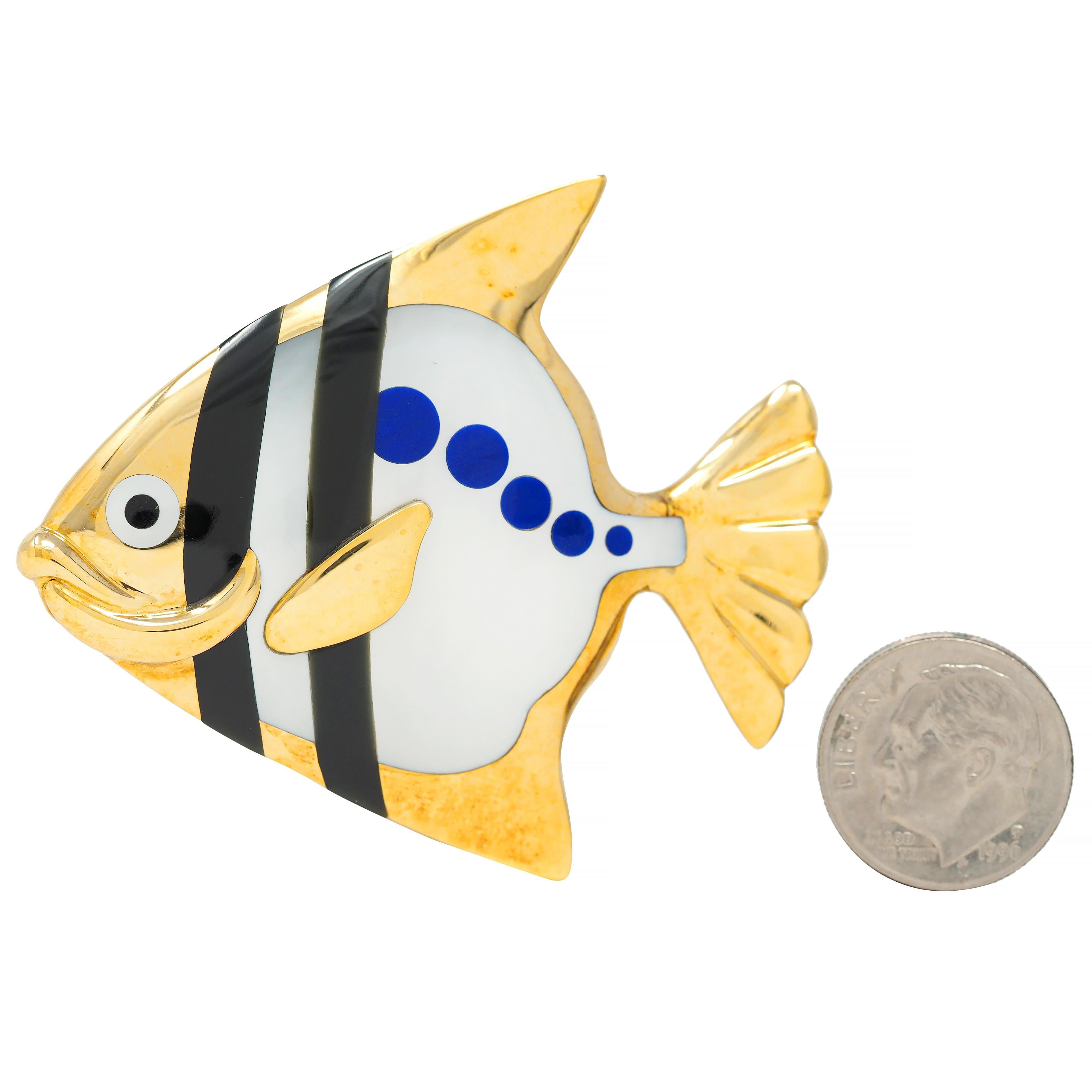 Angela Cummings Tiffany & Co. 1970 Inlaid Multi-Gem 18K Gold Angel Fish Brooch 4