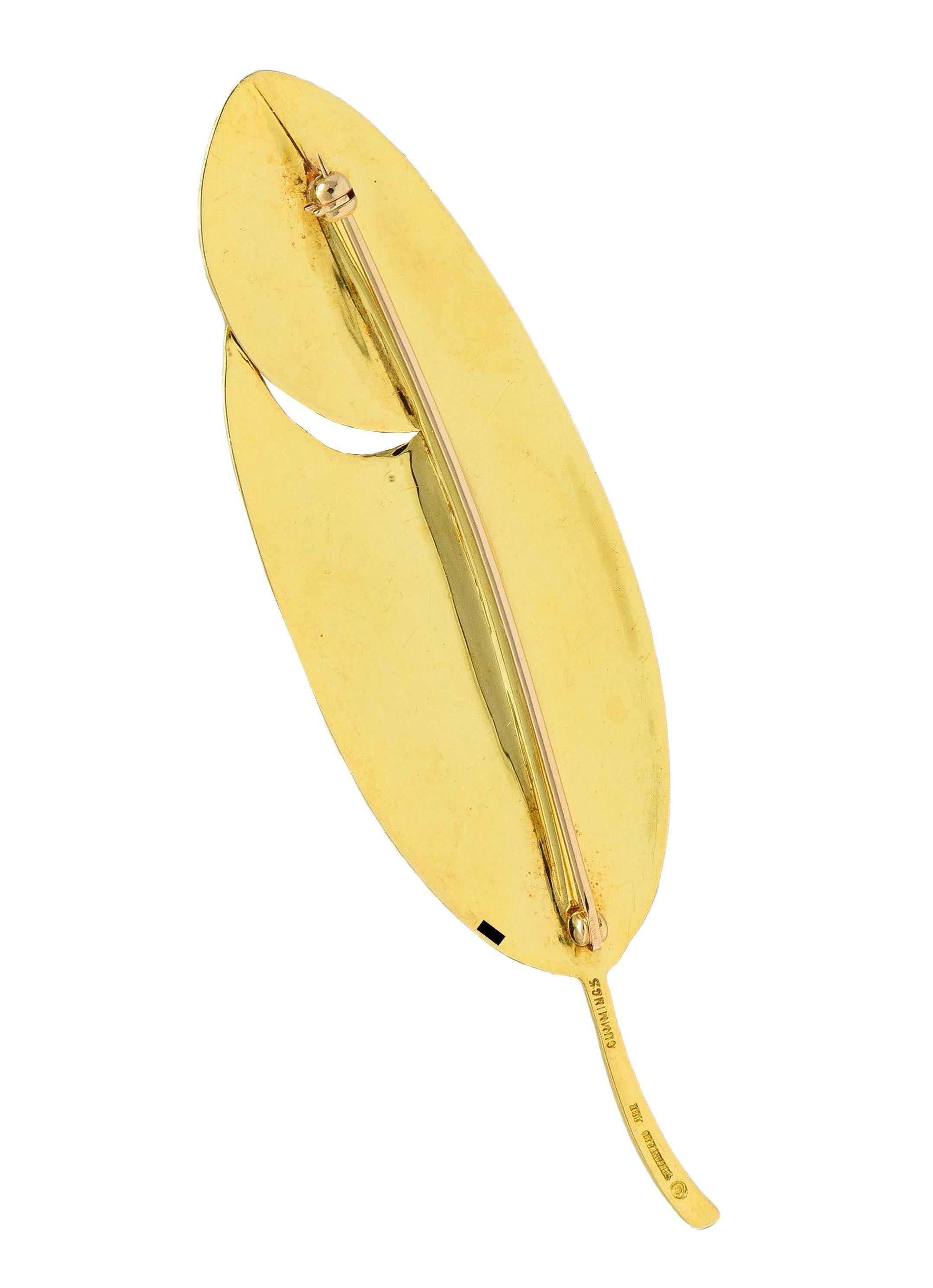 Women's or Men's Angela Cummings Tiffany & Co. 1980 18 Karat Yellow Gold Vintage Leaf Brooch For Sale