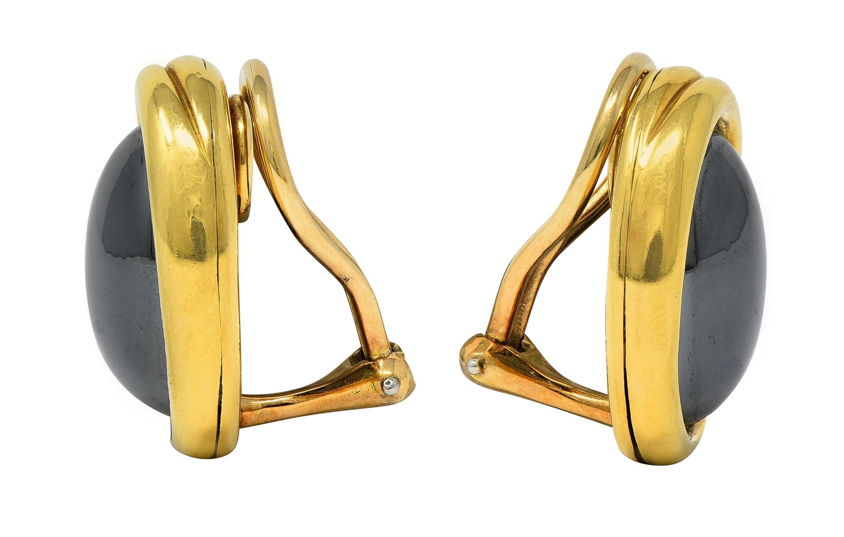 Cabochon Angela Cummings Tiffany & Co. 1981 Hematite 18K Gold Vintage Ear-Clip Earrings For Sale